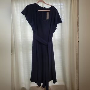 Lane Bryant Elegant Navy Lena Dress with Belt And Pockets